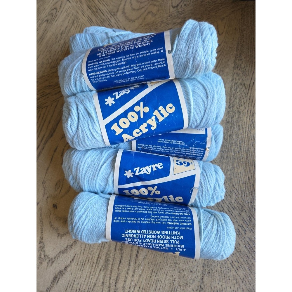 Vintage Zayre Yarn 100% Acrylic Yarn 8 Skeins Baby Blue New NOS 4 Ply Vintage